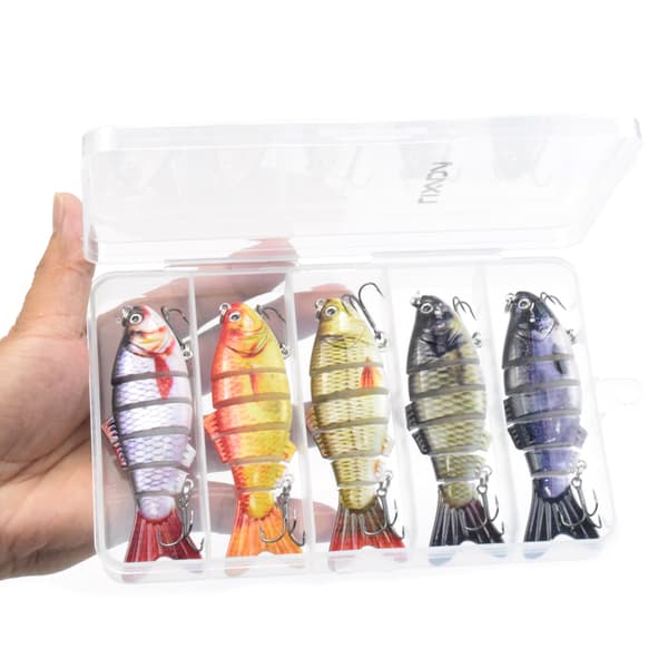 Lixada 5 fiskedrag för bas 6 segment Swimbait sjunkande bete med förvaringslåda