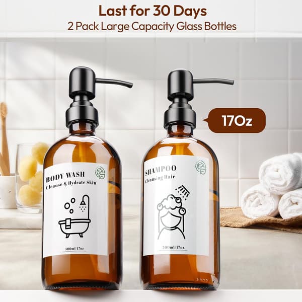 2-pack tvålpump i bärnstensfärgat glas, 500 ml påfyllningsbar tvålpump
