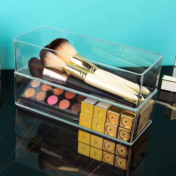 Akryl makeup-organizer med rum til kosmetikopbevaring og smykkedisplay til badeværelsesbordet