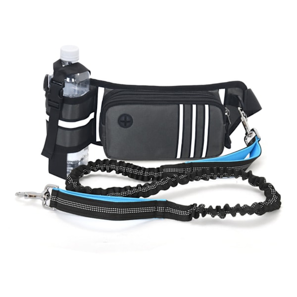 Handsfree hundmidjeväska med infällbart koppel och reflekterande bajspåsedispenser