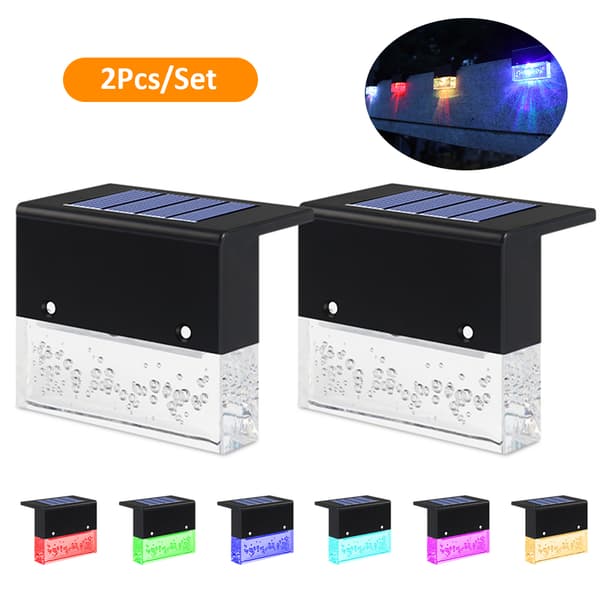 2 stk/sæt udendørs solcellelampe med varmt hvidt og RGB-lys til have, terrasse, trapper