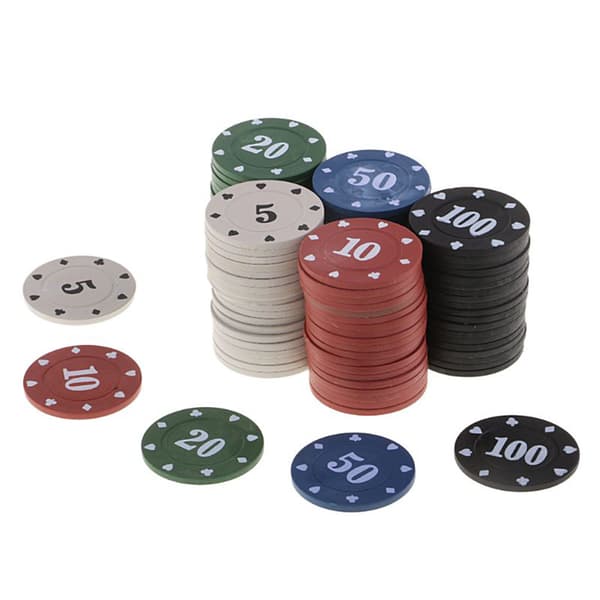 100 plastpokerchips med boks for spill og matteøvelser, telling, spill, leketøy