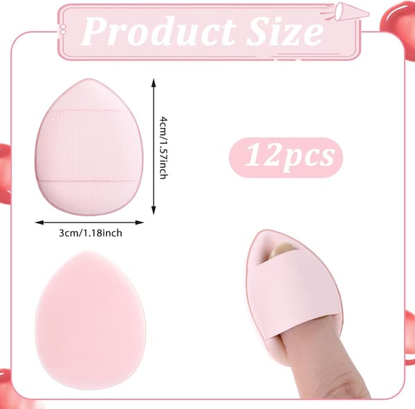 Sæt med 12 mini dråbeformede makeup-puffs til foundation, våd og tør makeup til kvinder og piger (lyserød)