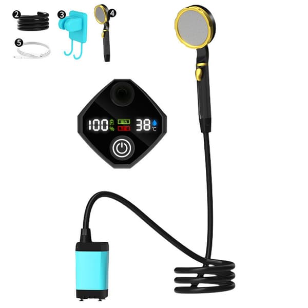 Bärbar uppladdningsbar elektrisk campingduschpump med smart digital display
