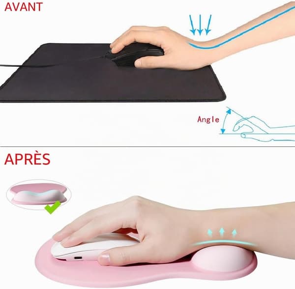 Ergonomisk gel-musemåtte, håndledsstøtte, gaming-musemåtte, muse-håndledsstøtte med PU-base, lyserød
