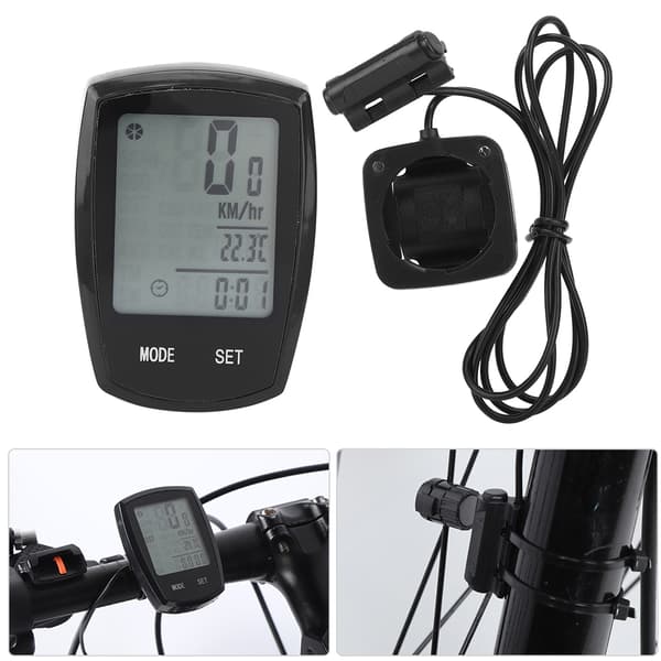 Cykelcomputer med belyst touchskærm, kablet speedometer, cykeltilbehør, sort PVC