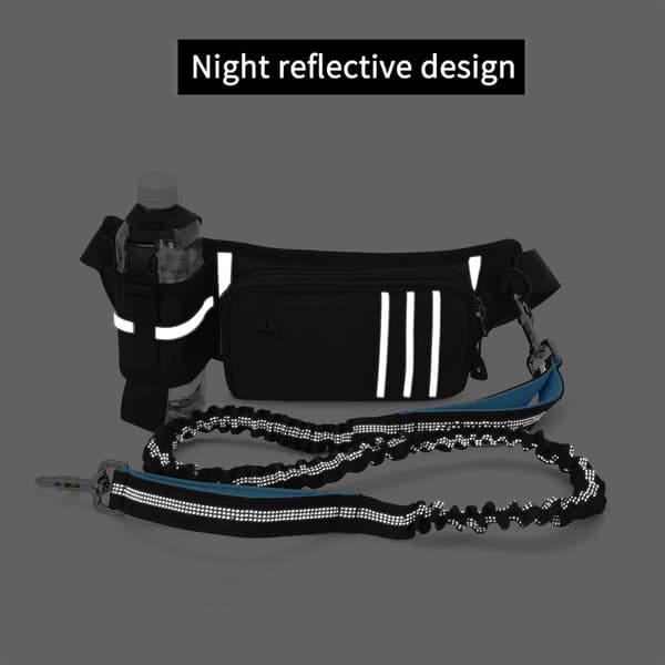 Hundmidjeväska med infällbart reflekterande halsband och bajspåsedispenser