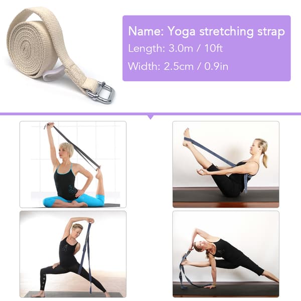 3 meter bomulls yogabälte med metallring för stretching och fysioterapi