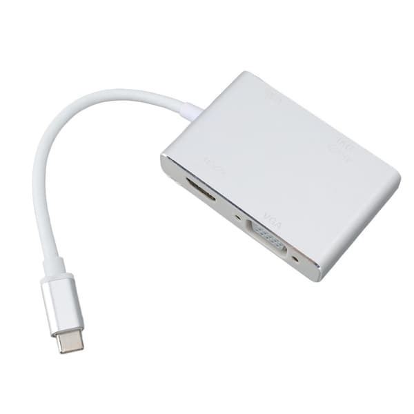 4-i-1 USB-C Hub, Type-C til HD Multimedia Adapter, DVI, VGA, USB 3.1 Interface med opladning