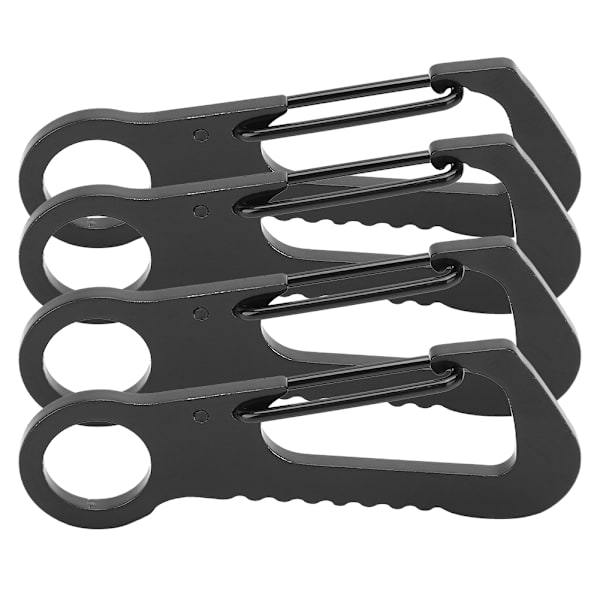 4 stk. multifunktionel D-ring karabinhage i rustfrit stål til klatring, flaskeåbner, nøglering, sort