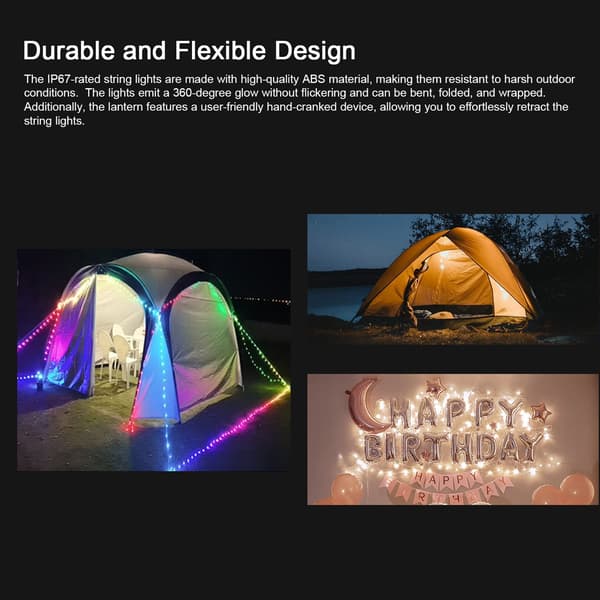 Bærbar 2-i-1 LED-campinglanterne med vanntett snorlys og 7 lysmoduser