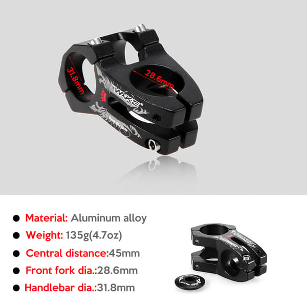 31,8 mm sykkelstamme i aluminiumslegering med 28,6 mm hette