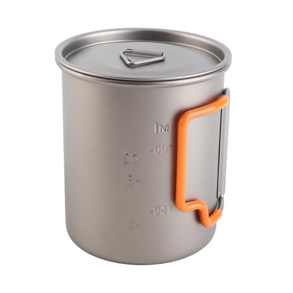 Stabelbar campingkopp med sammenleggbart håndtak 450 ml rent titanmateriale for utendørs reise