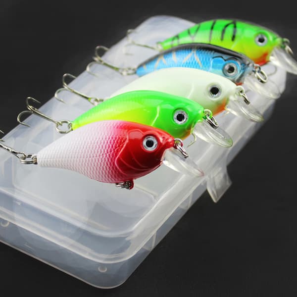 5 stk. Hard Baits Crankbaits Fiskelokker med Opbevaringsboks
