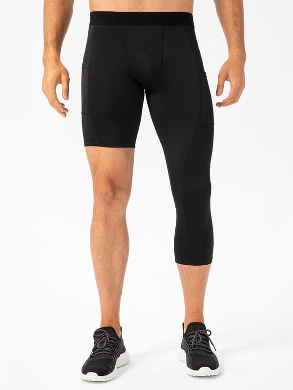 Basketshorts för män med ett ben, elastiska, med sidofickor, träningstights
