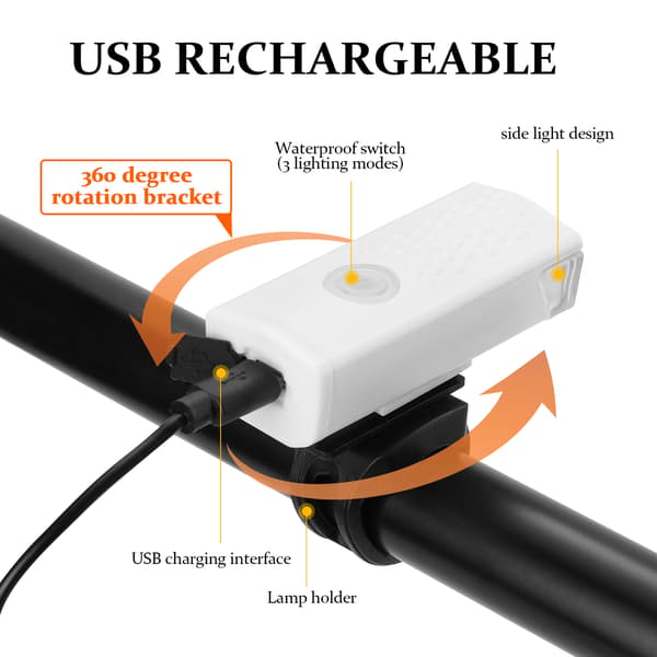USB oppladbar vanntett LED frontlykt til sykkel med 3 moduser