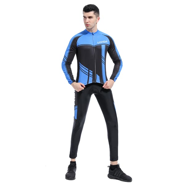 Cykelkläder för män, höst/vinter, långärmad, vattentät med 3D-vadderade byxor