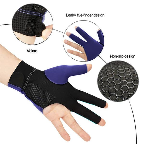 3-fingers biljardhandskar, halkfria, elastiska, slitstarka, för vänster hand