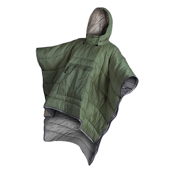 Varm vintersovepose med ponchostil-trekk, egnet for utendørs camping