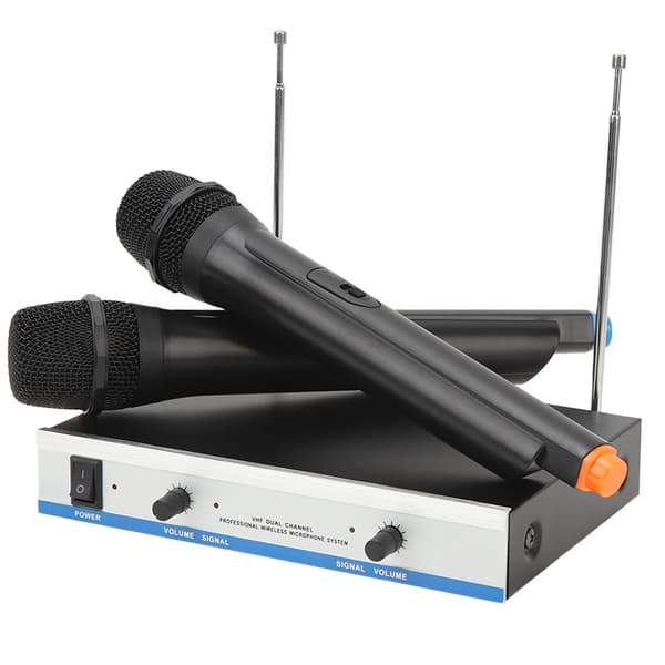 Profesjonelt trådløst dynamisk dobbeltmetallmikrofonsystem for Karaoke KTV-sang 100-240V EU-plugg