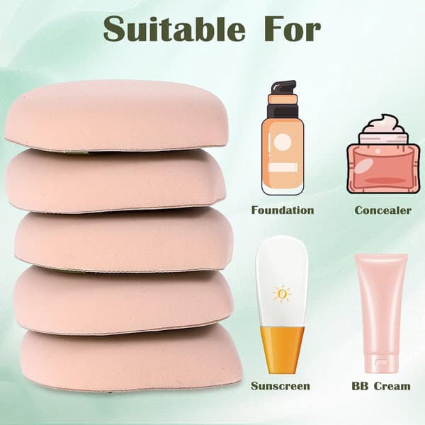 Sæt med 5 latexfrie makeupsvampe til flydende foundation, pudder og creme, til begyndere