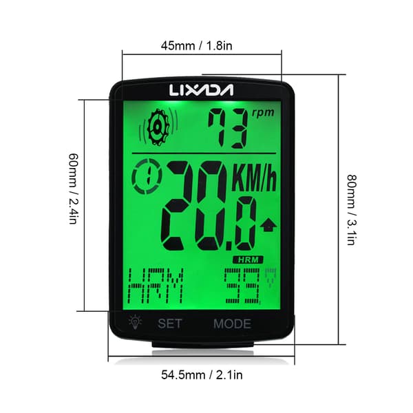 LIXADA 3-i-1 Trådløs Cykelcomputer med Pulssensor, IPX7-klassificering, 2,8-tommer LCD-skærm