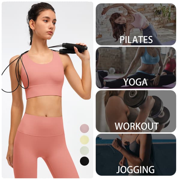 Yogatopp for kvinner med polstring, sports-BH for løping, pilates, kryssede stropper bak
