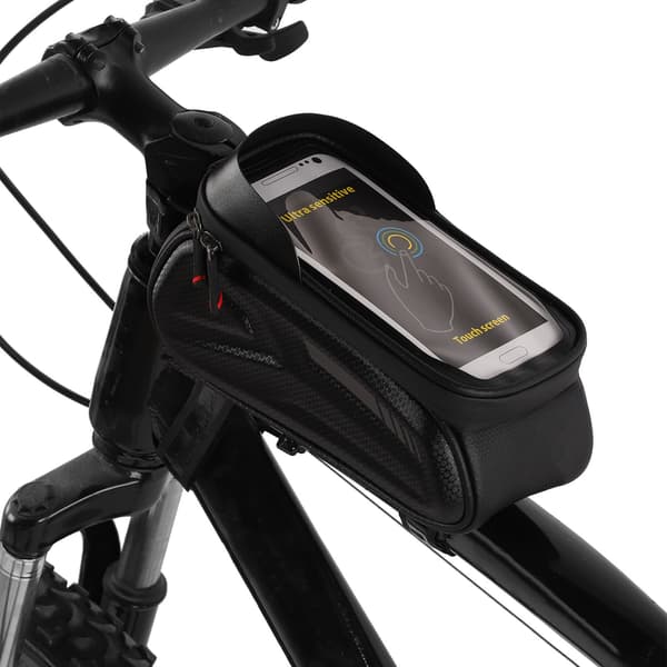 Vandtæt cykeltaske til overrør med reflekterende design og touchskærm