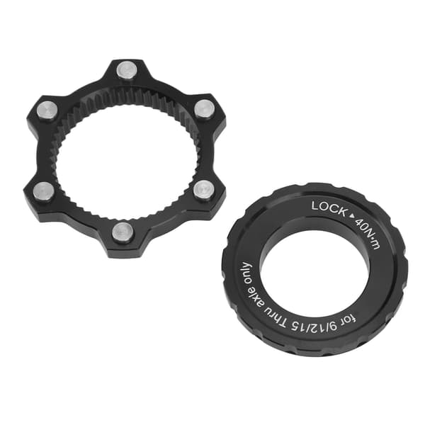 Center Lock Navadapter til 6-hullers skivebremser i aluminiumslegering med sort låsehætte