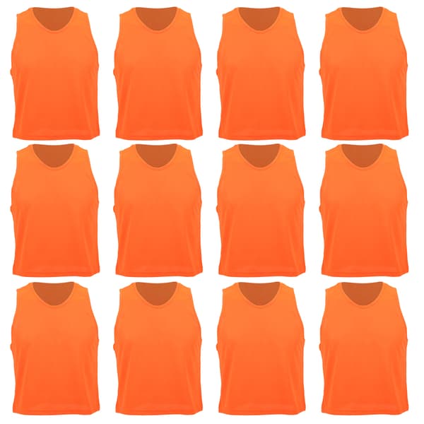 12 Børnefodboldtræningsveste, åndbart net, orange, én størrelse