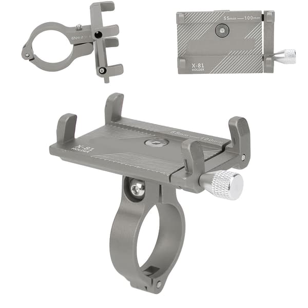 Justerbar cykeltelefonholder i aluminiumslegering med navigation og sikker montering, titaniumfarve