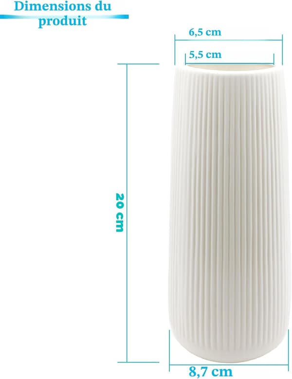 Räfflad keramikvas för pampasgräs, 20*8,7 cm, dekoration för vardagsrum, matbord, kontor, sovrum