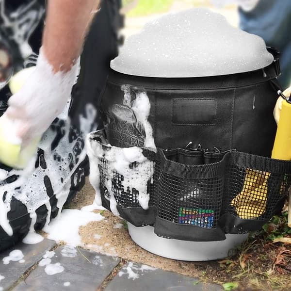 Organizer til 5-gallon spand med flere lommer til isfiskeri, bilvask og havearbejde