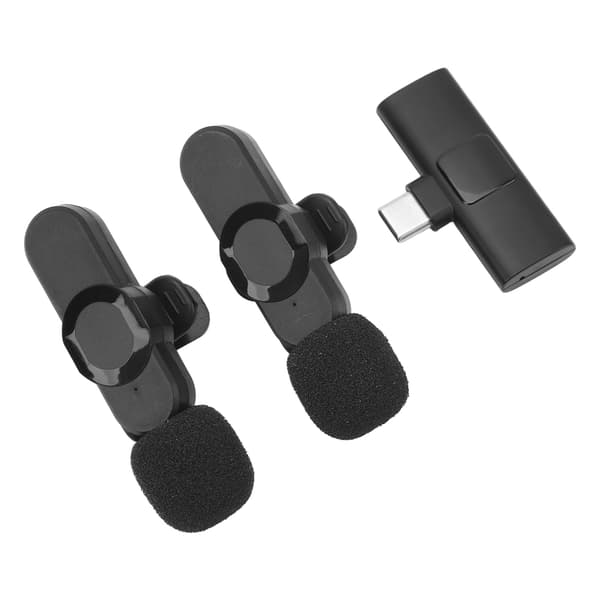 2 stk trådløs 2,4 GHz Lavalier-mikrofon med støyreduksjon og klipsdesign for Android-opptak og -strømming