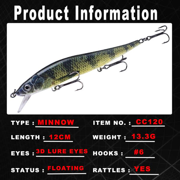 Synkende Minnow Swing Bait med 3D-øjne til basfiskeri 12 cm 13,3 g Jerkbaits
