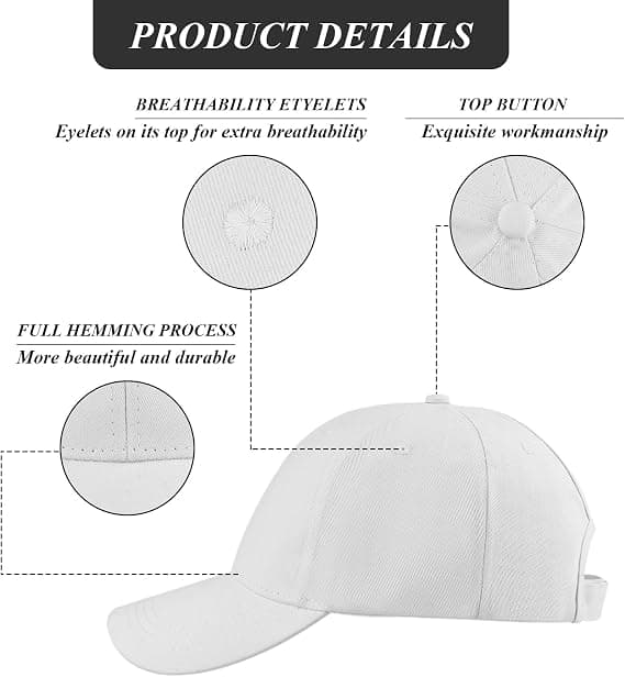 Hestehale Baseball Cap, åndbar bomuld, justerbar, letvægt, solbeskyttelse, hvid