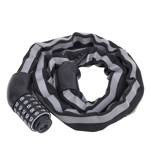 Nøglefri kombinationscykellås med reflekterende kabel, tyverisikring, 5 cifre, sort