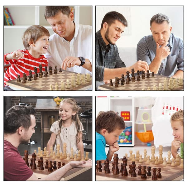 3-i-1 Träschackset: Schack, Dam, Backgammon, Hopfällbar Bräda 34x34cm för Barn och Vuxna
