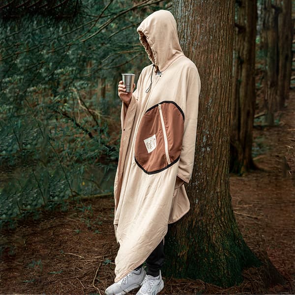 Bærbar fleece sovepose, multifunksjonell, for camping, fotturer, reise, vinter, grønn/kaffe