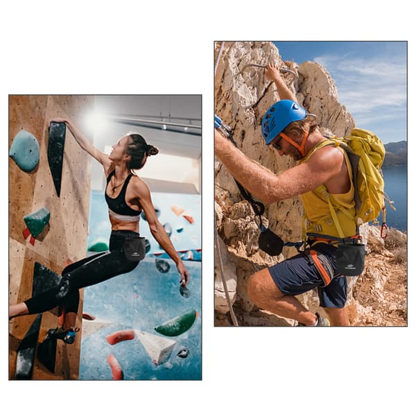 Kalkpose til klatring med justerbart bælte og børste til bouldering og vægtløftning