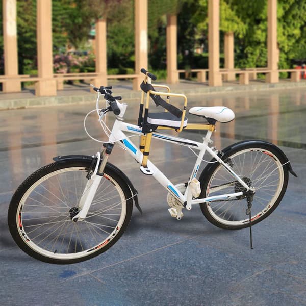Säker frammonterad cykelbarnstol med vadderad dyna för mountainbikes och MTB, justerbar
