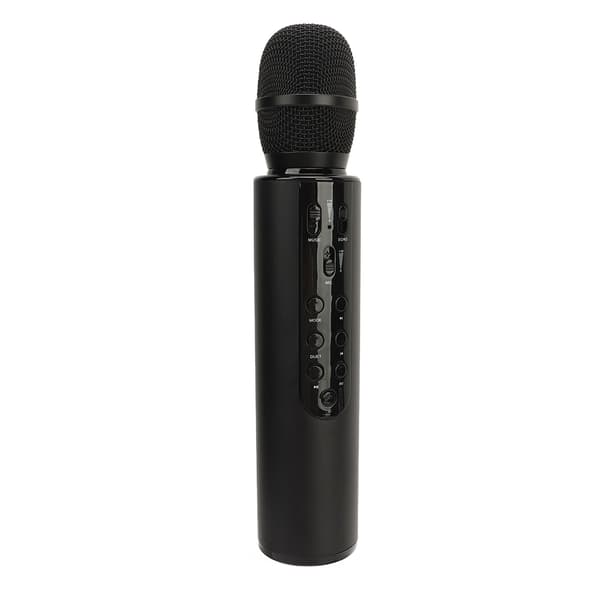 Trådløs kondensator karaoke-mikrofon med to højttalere, bærbar Bluetooth, sort