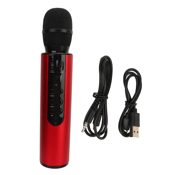 Trådløs kondensator karaoke-mikrofon med dobbelte højttalere, bærbar Bluetooth til sang, rød