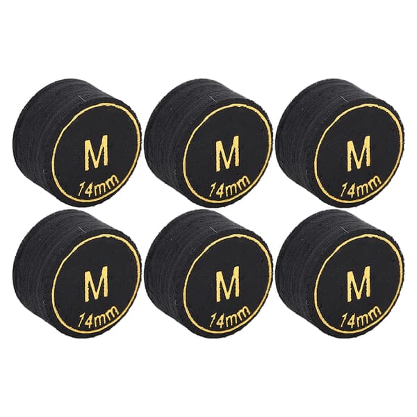 6 Professionelle Flerlags Billardkø-spidser 14 mm Erstatning til Billard og Snooker PU Sort