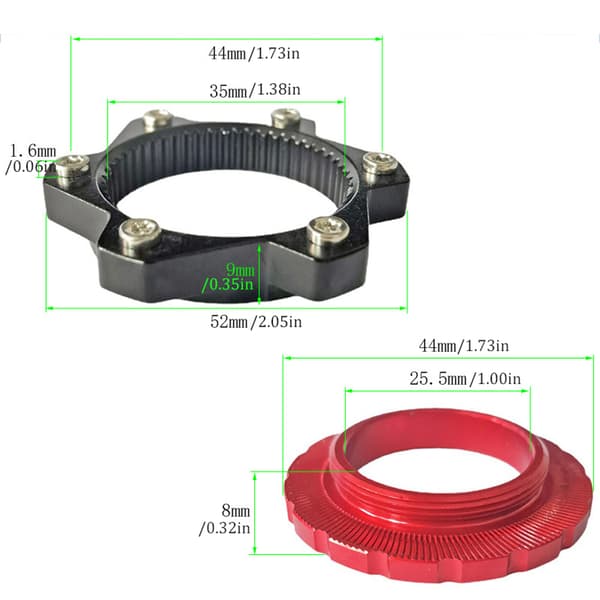 Centerlock-adapter for 6-hulls bremseskivekonvertering, 6-bolt, kraftig aluminium