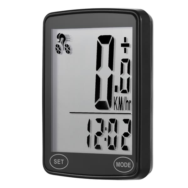 Sykkelcomputer med LED-bakgrunnsbelysning, speedometer, kilometerteller og kalorieteller.