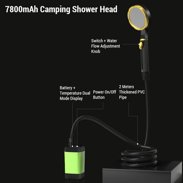 Bärbar uppladdningsbar elektrisk duschpump för camping med smart digital display