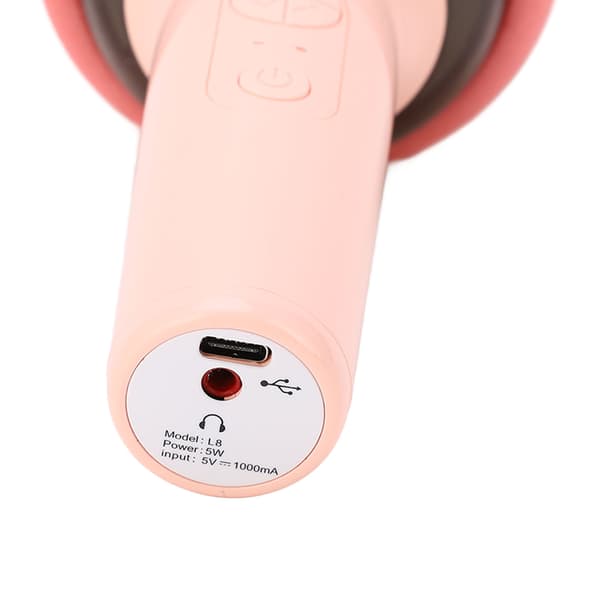 Bærbar trådløs Bluetooth-mikrofon med 5 omgivende lysmoduser for sang, rosa