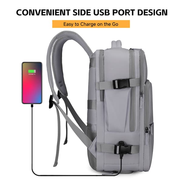 Rejserygsæk egnet til flyrejser med USB-port, skorum, vandafvisende