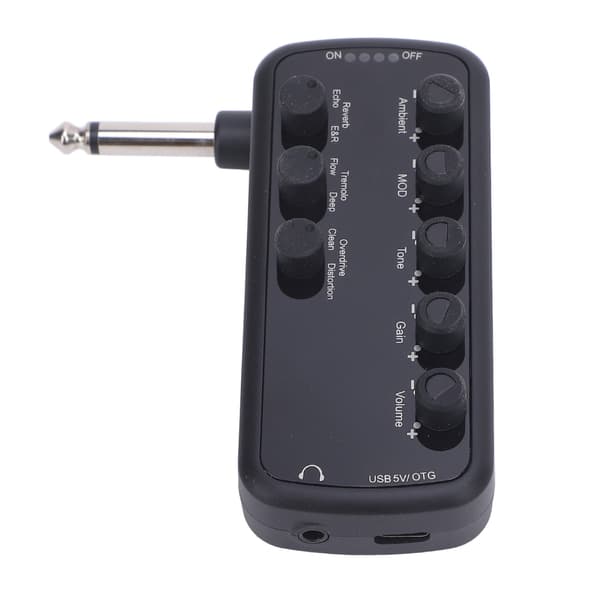 Bas Hovedtelefonforstærker med Multi-effekter: Ren, Overdrive, Distortion, Rumklang, USB Genopladelig